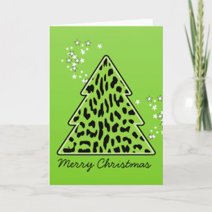 Leopard cheetah Christmas Tree Grußkarte Feiertagskarte