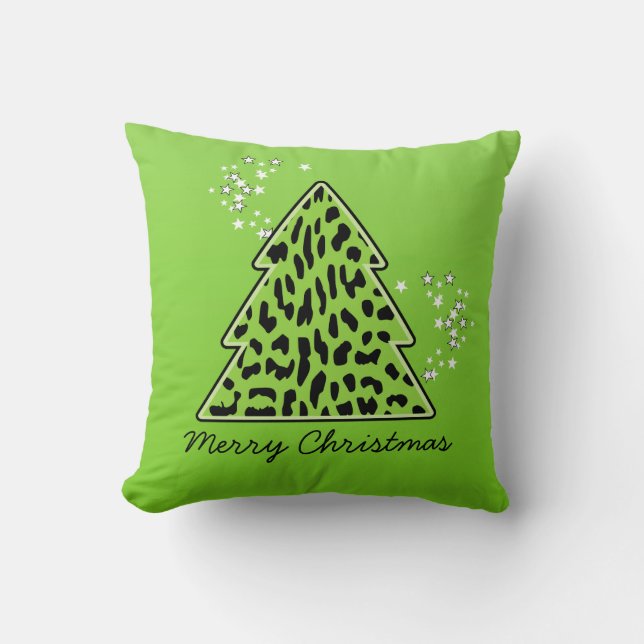 Leopard cheetah Christmas Tree Pillow Kissen (Vorderseite)