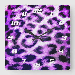 Leopard Cheetah Druck Faux Fell rosa mit Zahlen Quadratische Wanduhr