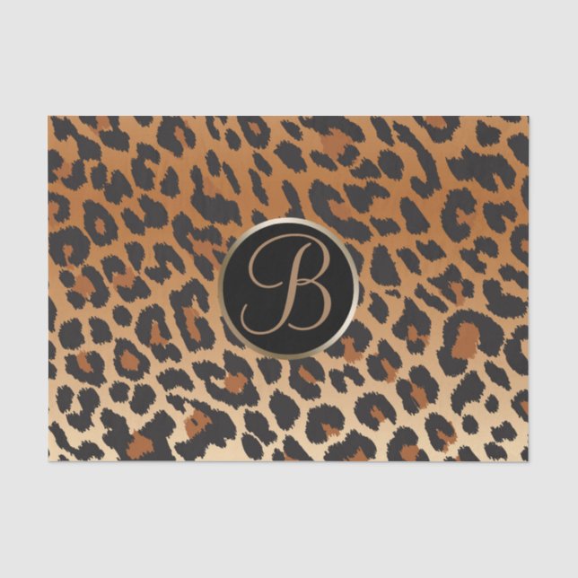 Leopard Cheetah Druck Fleck Monogramm Buchstabe In Seidenpapier (Vorderseite)