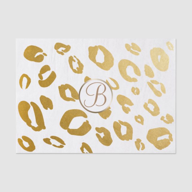 Leopard Cheetah Gold Print Monogram Letter Initial Seidenpapier (Vorderseite)