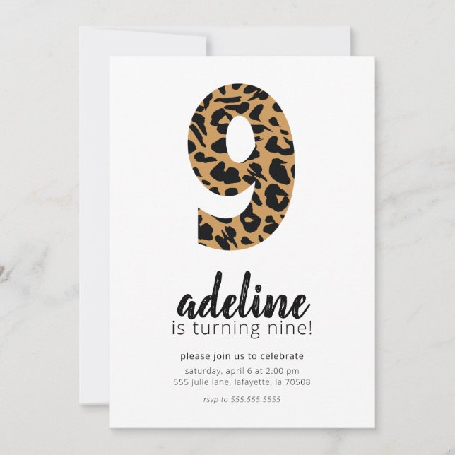 Leopard / Cheetah Imprimer 9e invitation d'anniver (Devant)