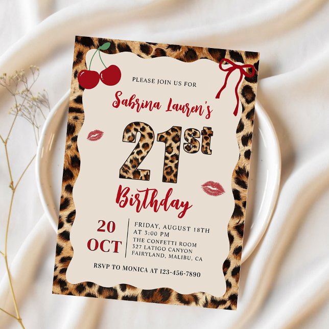 Leopard Cheetah Kirsch Geburtstag Einladung (Von Creator hochgeladen)