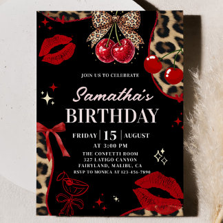 Leopard Cheetah Kokette Kirsch Geburtstag Einladung