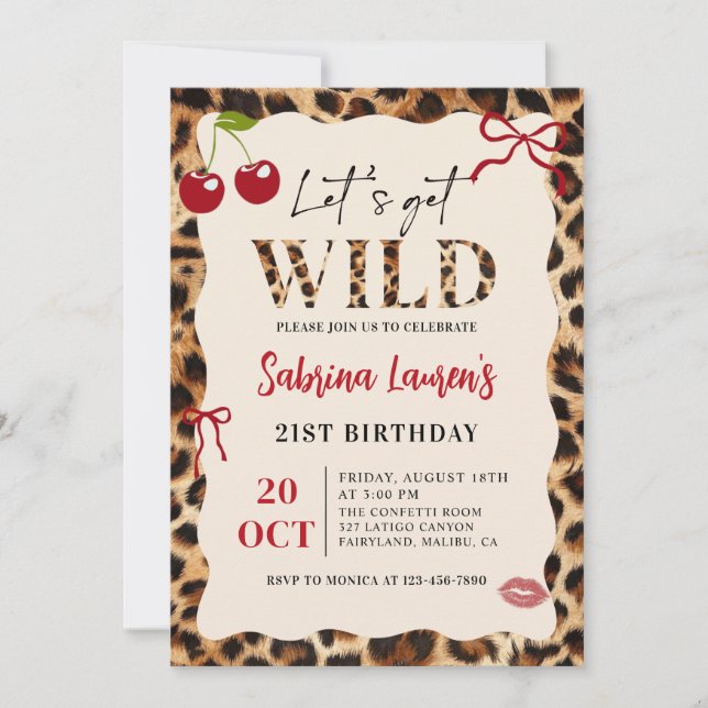 Leopard Cheetah Let’s Get Wild Birthday Invitation (Devant)