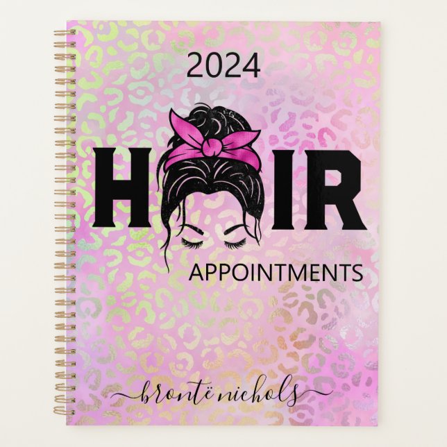 Leopard Cheetah Pink Hair Stylist Messy Bun Planer (Vorderseite)