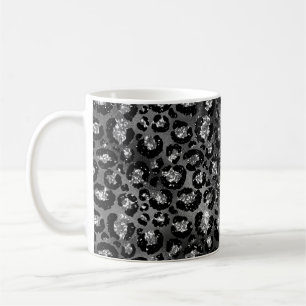 Leopard Cheetah Print Black Silver Grau Kaffeetasse
