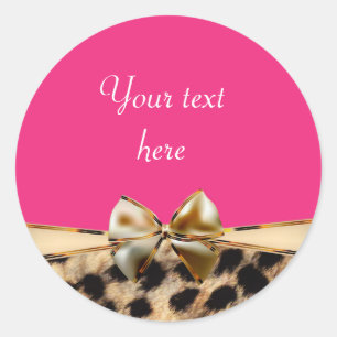 Leopard Cheetah Print Bow Pink Party Stickers