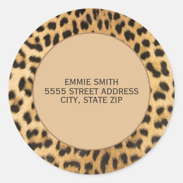 Leopard Cheetah Print Brown Black Rücksendeadresse Runder Aufkleber (Vorderseite)