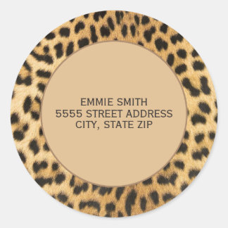 Leopard Cheetah Print Brown Black Rücksendeadresse Runder Aufkleber