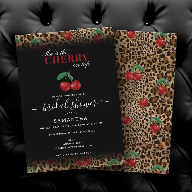 Leopard Cheetah Print Cherry On Top Bridal Shower Einladung (Leopard Cheetah Print Cherry On Top Bridal Shower Invitation)