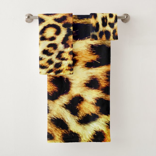 Leopard Cheetah Print Imitate Fur Badhandtuch Set (Insitu)