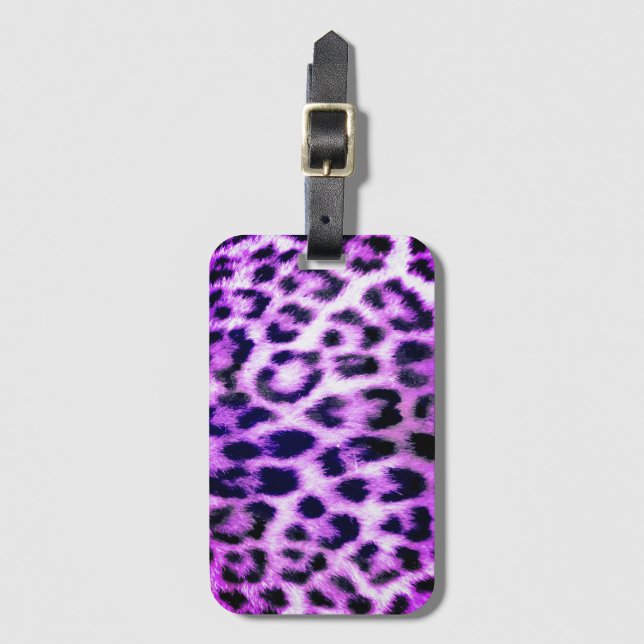 Leopard Cheetah Print Imitate Fur Rosa Gepäckanhänger (Vorderseite Vertikal)