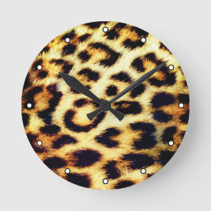Leopard Cheetah Print Imitats Fur mit Punkten Runde Wanduhr
