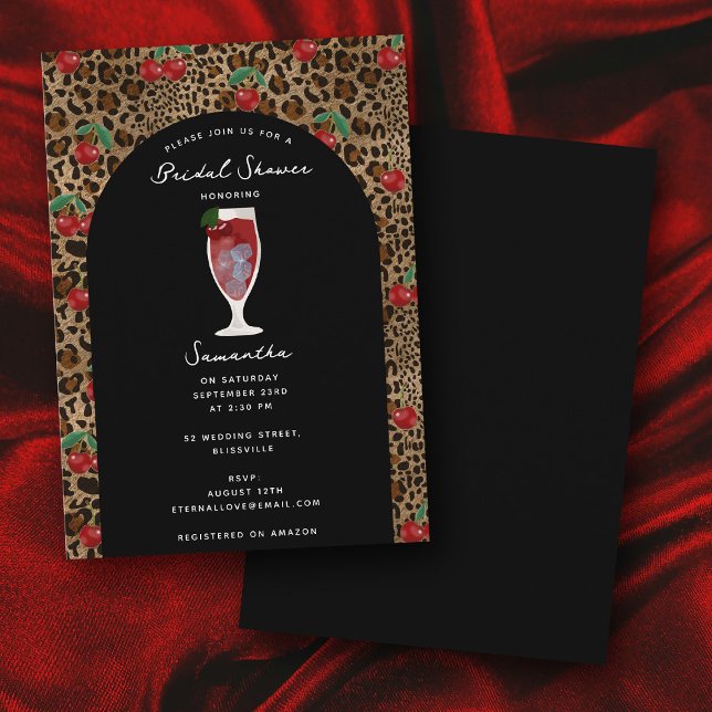 Leopard Cheetah Print Kirsch Hochzeitsdusche Einladung (Leopard Cheetah Print Cherry Bridal Shower Invitation)