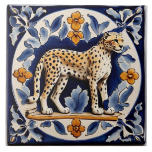 Leopard Cheetah Wild Animal Jungle Cat Dark Blue Fliese