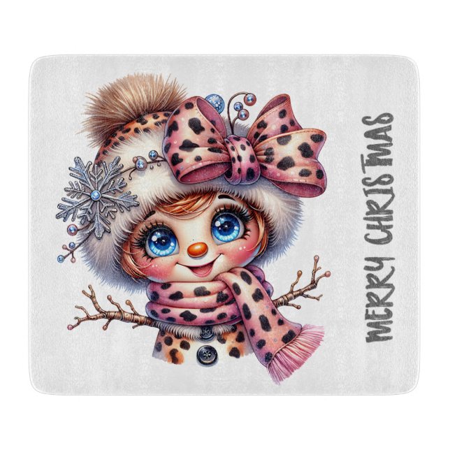 Leopard-Chic-Weihnachts-Schneemann Schneidebrett (Vorderseite)