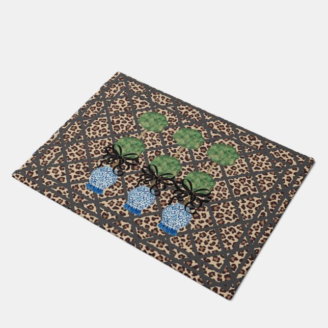 Leopard Chinoiserie Ginger Jar Doormat Rug Fußmatte (Schrägansicht)