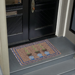 Leopard Chinoiserie Ginger Jar Doormat tapis