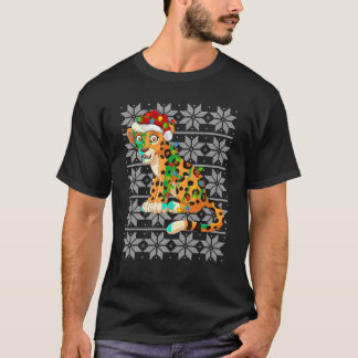 Leopard Christmas Lights Rentier Weihnachtsmannmüt T-Shirt