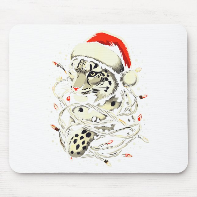 Leopard Christmas Santa Hat Christmas Lights Women Mousepad (Vorne)