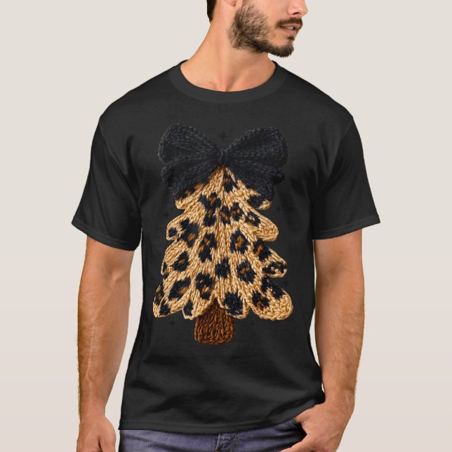Leopard Christmas Tree,christmas Coquette Bow Yarn T-Shirt (Vorderseite)