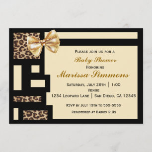 Leopard Color Block Black Cream baby Invitation