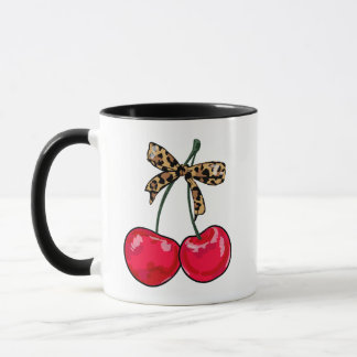 Leopard Coquette Bow Cherry Girly Lolita Tasse