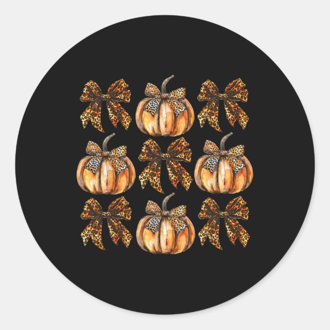 Leopard Coquette Bow Pumpkin Erntedank Herbst F Runder Aufkleber (Vorderseite)