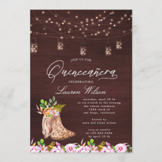 Leopard Cowboy Stiefellichter Quinceanera Inv Einladung