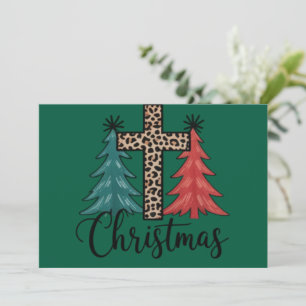 Leopard Cross Weihnachtsbäume Christlich Feiertagskarte