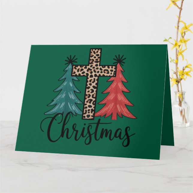 Leopard Cross Weihnachtsbäume Christlich Karte (Gelbe Blume)