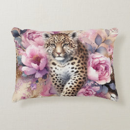 Leopard Cub & Rose Accent Coussin