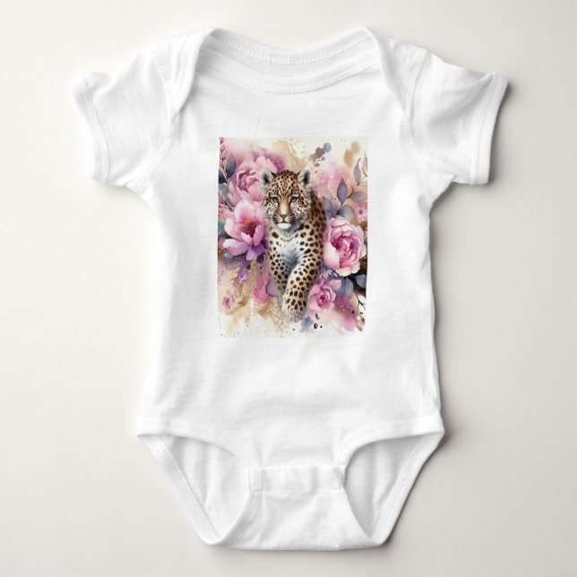 Leopard Cub & Rose Baby Bodysuit Strampler (Vorderseite)