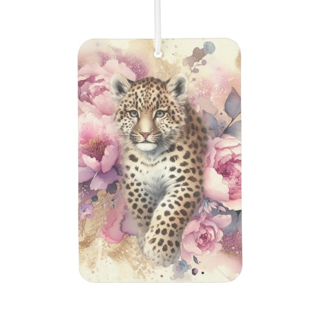 Leopard Cub & Rose Papier Untersetzer Autolufterfrischer (Vorderseite)
