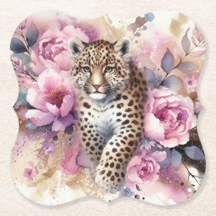 Leopard Cub & Roses Papiersetzer Untersetzer