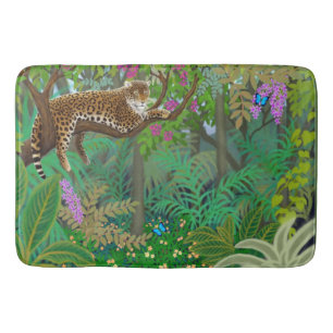 Leopard, der in der Dschungel-Bad-Matte stillsteht Badematte