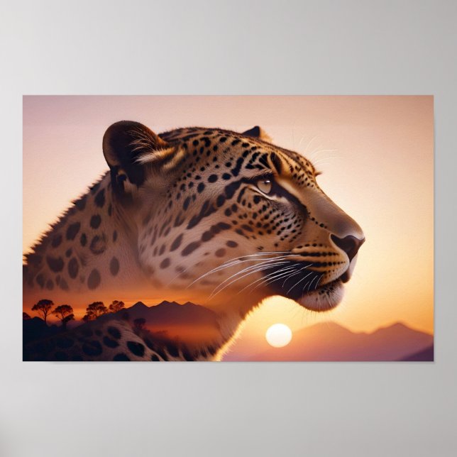 Leopard Doppelexposition Tierart Wildnis Poster (Vorne)