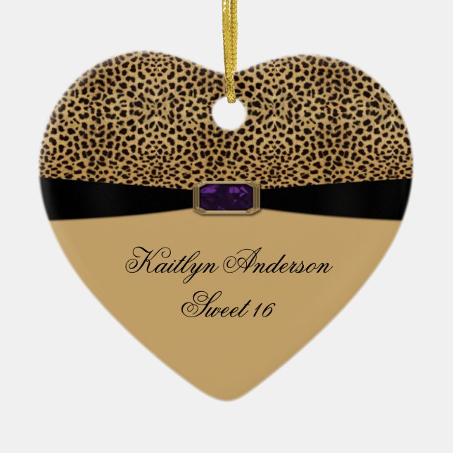 Leopard-Druck-behält lila Amethyst Juwel-Bonbon 16 Keramikornament (Vorne)