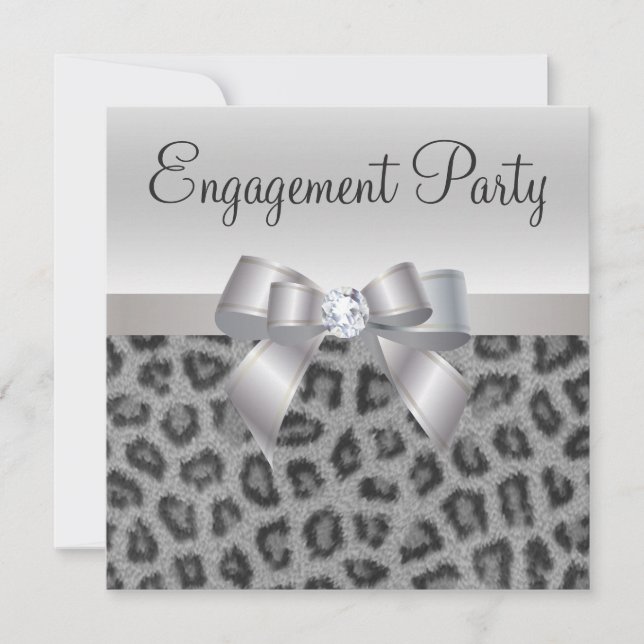 Leopard-Druck, Bogen u. Diamant-Verlobungs-Party Einladung (Vorderseite)