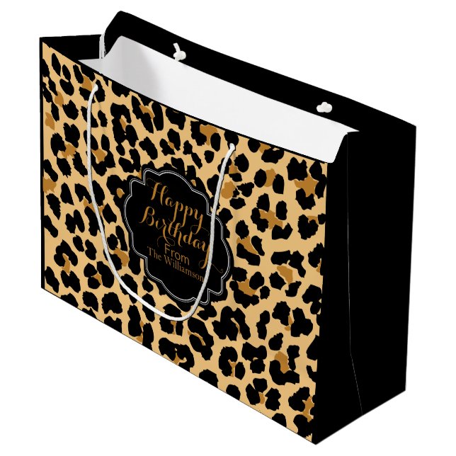 Leopard-Druck-kundenspezifische alles- Gute zum Große Geschenktüte (Vorderseite Schrägansicht)