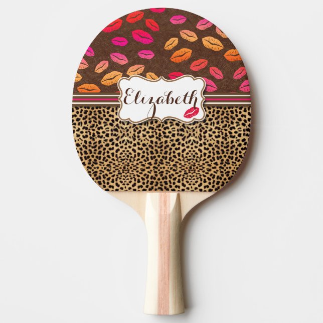 Leopard-Druck-Lippenküsse personalisiert Tischtennis Schläger (Vorderseite)