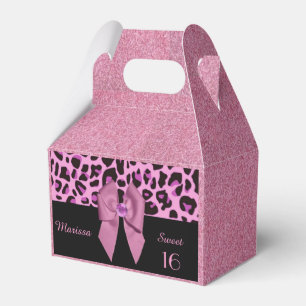 Leopard-Druck mit rosa Bogen und Glitzern Geschenkschachtel