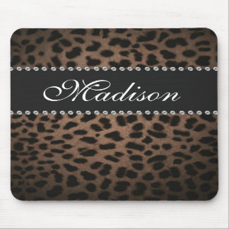 Leopard-Druck-Monogramm-diamante de imitación Mousepad