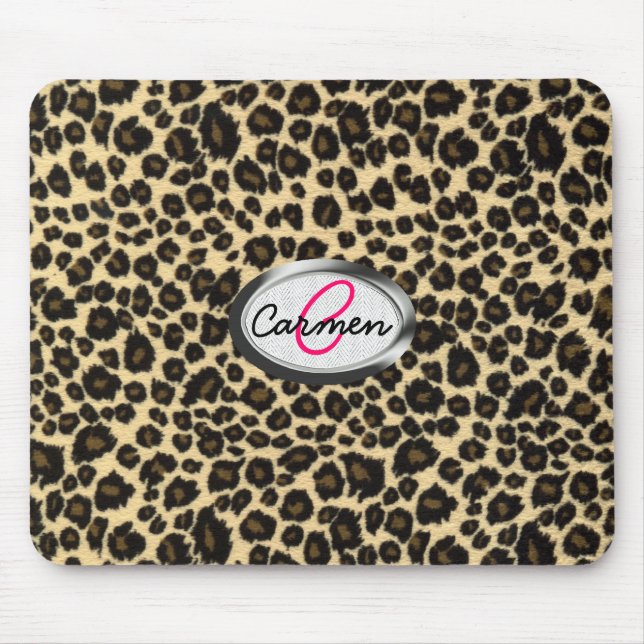 Leopard-Druck-Monogramm Mousepad (Vorne)