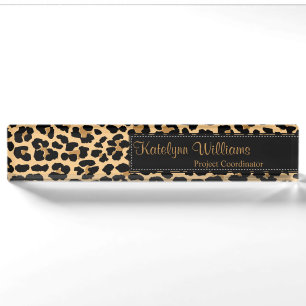 Leopard-Druck-Monogramm-Schreibtisch-Namensschild Namensplakette