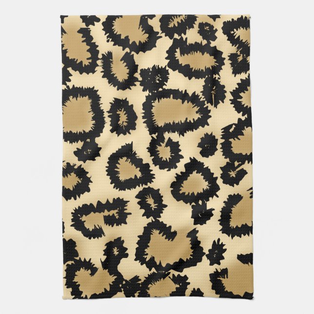 Leopard-Druck-Muster, Brown und Schwarzes Geschirrtuch (Vertikal)