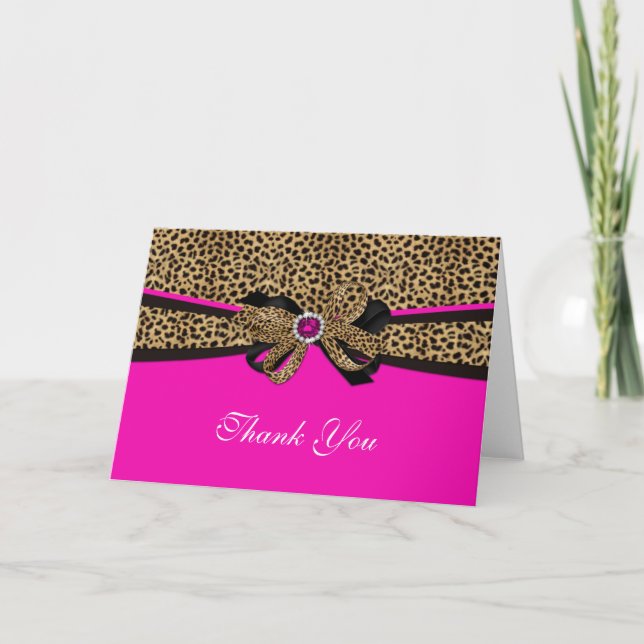 Leopard-Druck-Rosa-Edelstein-diamante de imitación Dankeskarte (Vorderseite)