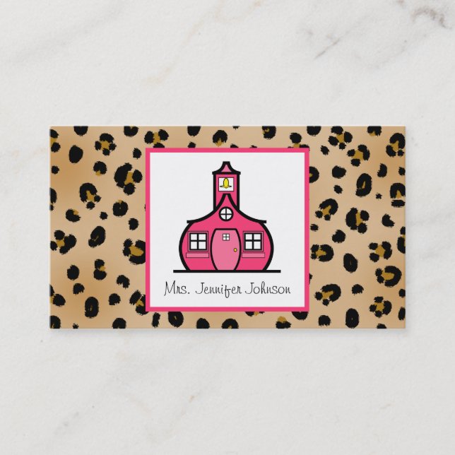 Leopard-Druck-Rosa-Schulhaus-Lehrer Visitenkarte (Vorderseite)