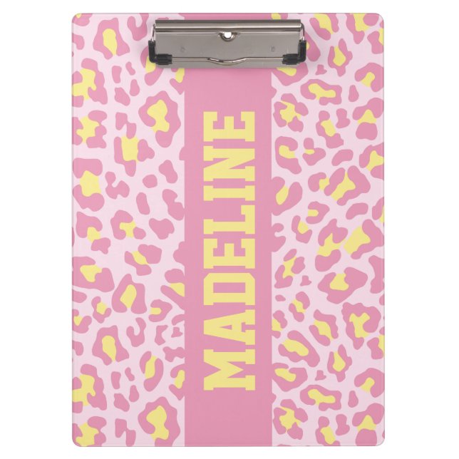 Leopard-Druck-rosa und gelbes kundenspezifisches Klemmbrett (Vorderseite)